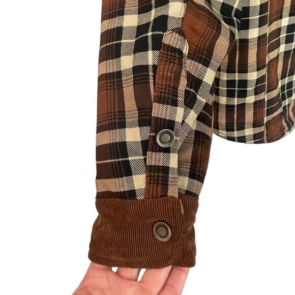 Brown Black Twill & Corduroy Sherpa Lined Shacket Men MED Chore Barn Farm Casual - Picture 4 of 11
